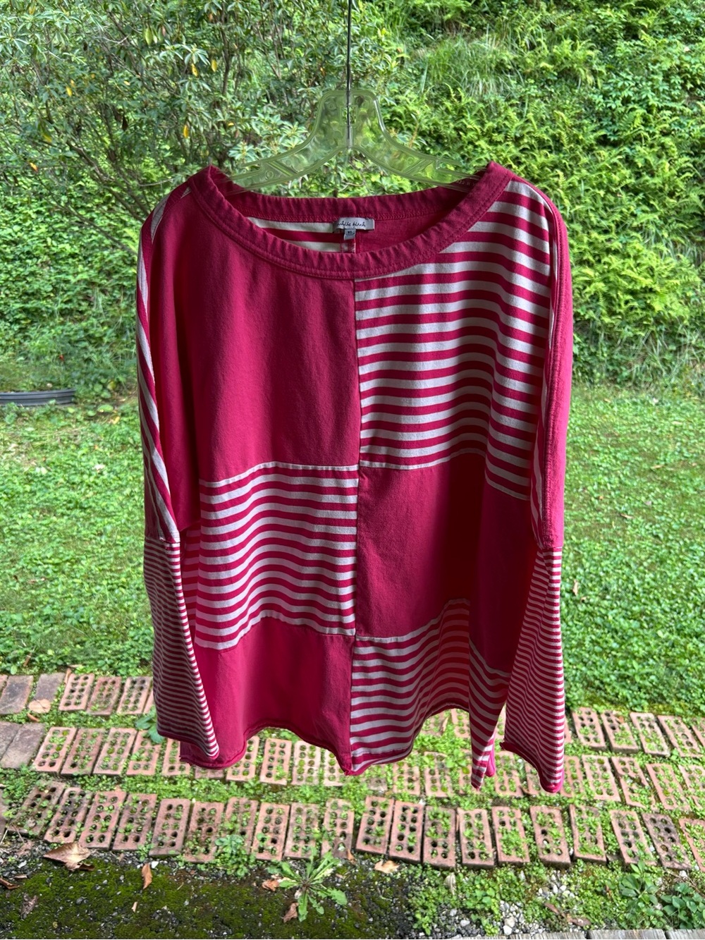 White Birch Women’s XL 100% Cotton Patchwork Stripe Long Sleeve Top